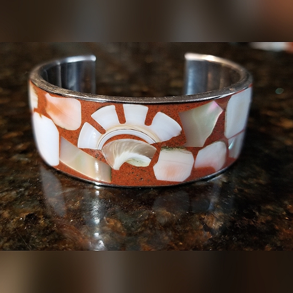Vintage enamel and shell cuff